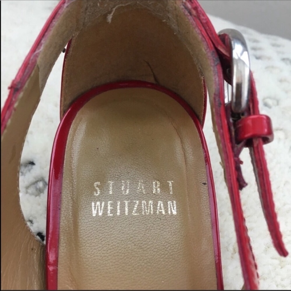 Stuart Weizman Red Patent Leather Peep Toe Flats - image 4